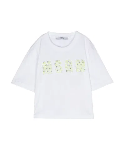 Msgm Logo-appliqué Cotton T-shirt In White