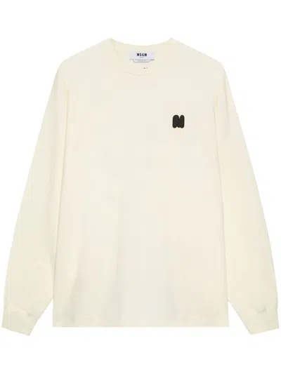 Msgm Logo-appliqué Long-sleeve T-shirt In White