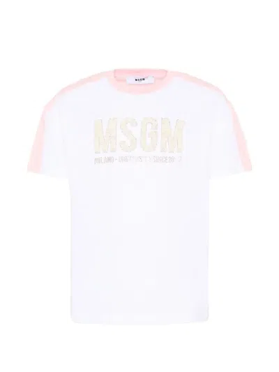 Msgm Kids' Logo-appliqué Short-sleeve T-shirt In White
