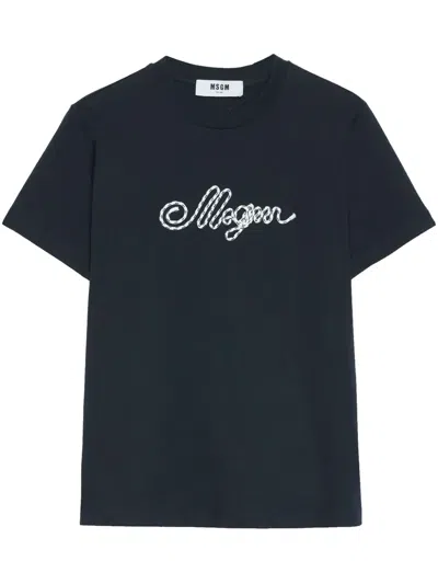 Msgm Logo-appliqué T-shirt In Black