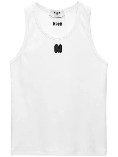 Msgm Logo-appliquéd Ribbed Tank Top In Weiss