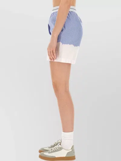Msgm Logo Band Striped Shorts In Purple