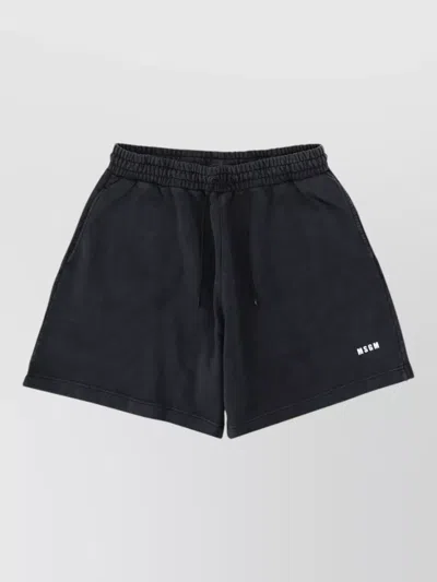 Msgm Logo Beach Shorts Elastic Waist Pocket In Black