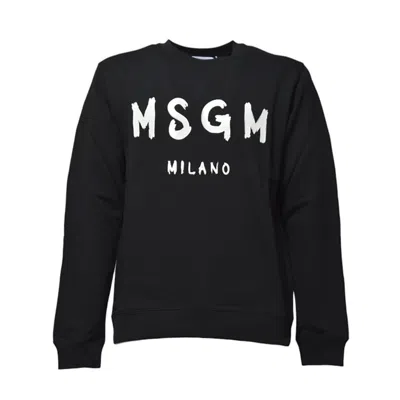Msgm Black Cotton Crewneck Sweatshirt With Brush Logo Print
