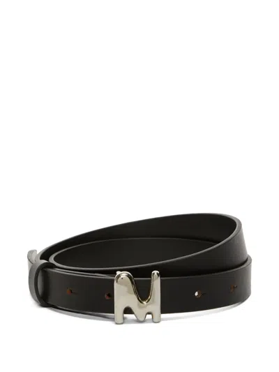 Msgm Logo-buckle Leather Belt In Black