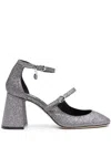 Msgm Women's Logo Charm 90mm Glitter Pumps In Silver