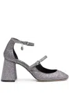 Msgm Logo Charm 90 Glittered Pumps In Silver