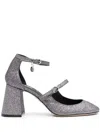 Msgm Logo Charm 90 Glittered Pumps In Silver