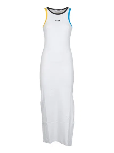 Msgm Logo Jersey Midi Tank Dress In White