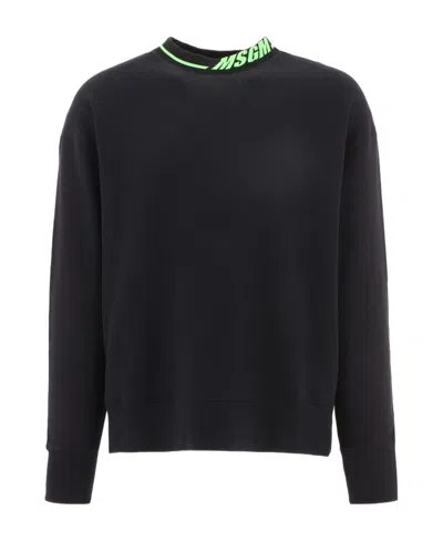 Msgm Logo-collar Cotton Sweatshirt In Black