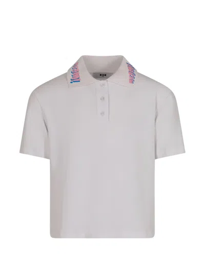 Msgm Kids' Logo-collar Polo Shirt In White