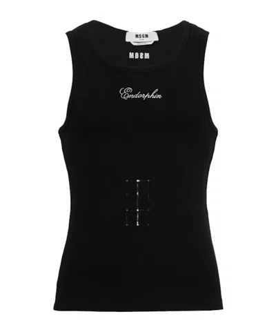 Msgm Logo Cotton Blend Tank Top In Black