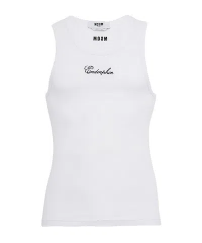 Msgm Logo Cotton Blend Tank Top In White