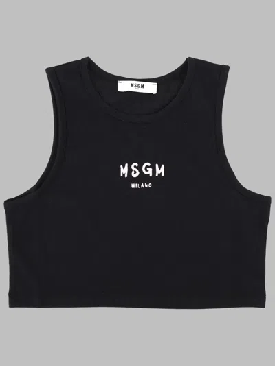 Msgm Cropped Jersey Top Girl In Black
