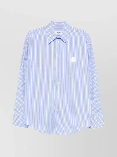 Msgm Logo Cotton T-shirt With Striped Cuffed Sleeves In White