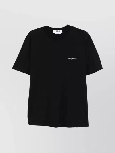 Msgm Logo Crew Neck Cotton T-shirt In Black