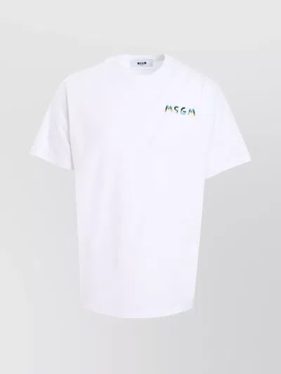 Msgm Logo Crew Neck Cotton T-shirt In White