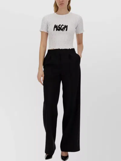 Msgm Logo Crew Neck Cropped T-shirt