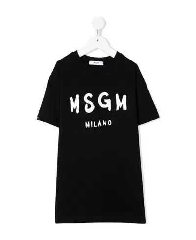 Msgm Logo Crew-neck T-shirt Dress In Black