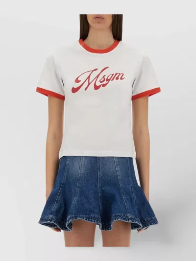 MSGM LOGO CREW NECK T-SHIRT WITH CONTRAST TRIM