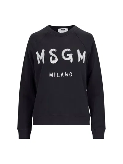 Msgm Logo Crewneck Sweatshirt In Black  