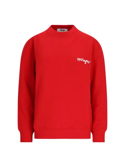 Msgm Logo Crewneck Sweatshirt In Red