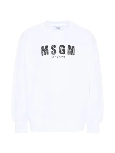 Msgm Logo Crewneck Sweatshirt In White