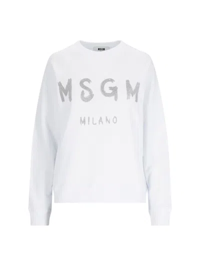 Msgm Logo Crewneck Sweatshirt In White