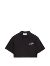 Msgm Cropped Polo Collar Logo Shirt In Black