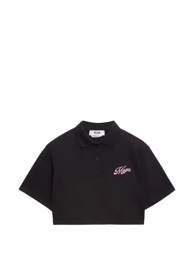 Msgm Logo Crop Polo Top In Black