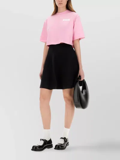 Msgm Logo Cropped Crew Neck T-shirt In Pink