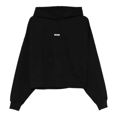 Msgm Logo Cropped Hoodie In Black