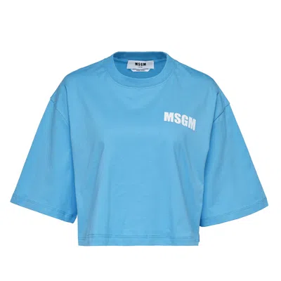 Msgm Logo Cropped Tee In Blue