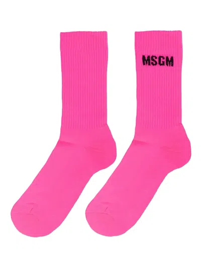 Msgm Logo-design Socks In Pink