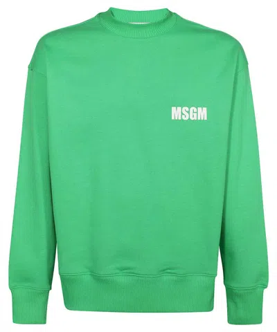 Msgm Logo Detail Cotton Sweatshirt In Green