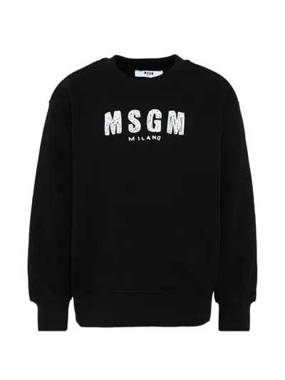 Msgm Kids' Logo-detail Crew-neck Sweatshirt In Black