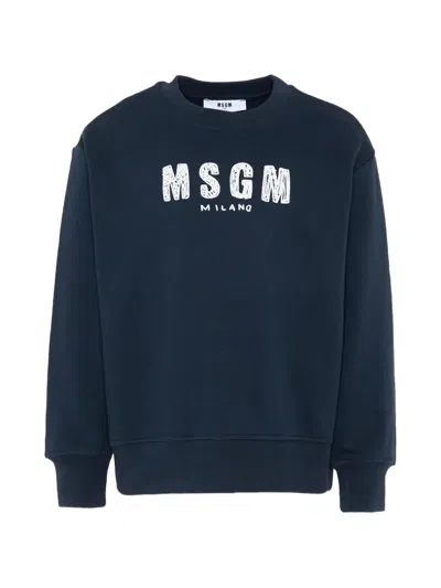 Msgm Kids' Logo-detail Crew-neck Sweatshirt In Blue