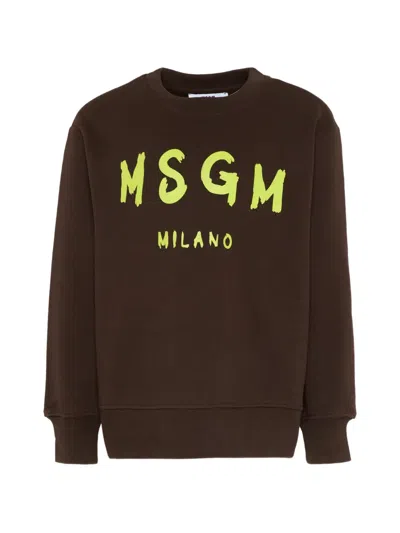 Msgm Kids' Logo-detail Crew-neck Sweatshirt In Brown