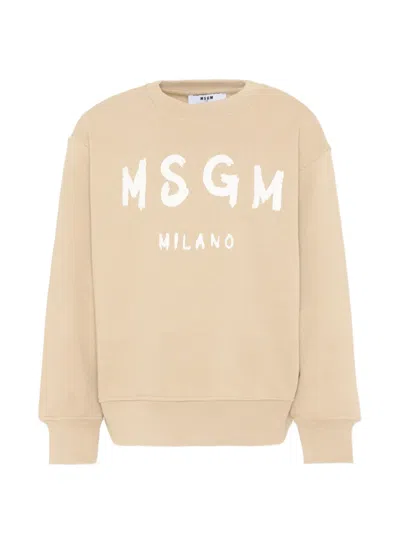 Msgm Kids' Logo-detail Crew-neck Sweatshirt In Neutral