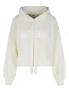 Msgm Cropped Knit Sweater With Hood And Balloon Sleeves In White