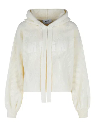 Msgm Logo-detail Drawstring Hoodie In White