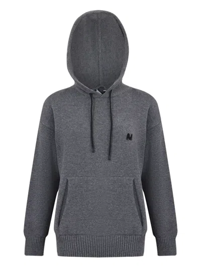 Msgm Logo-detail Hooded Sweater In Gray