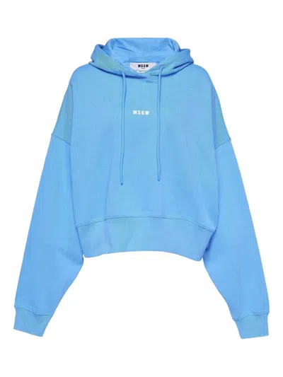 Msgm Logo-detail Hoodie In Blue