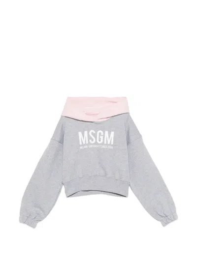 Msgm Kids' Logo-detail Hoodie In Gray