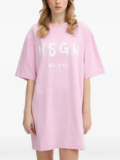 Msgm Logo-detail Mini Dress In Pink