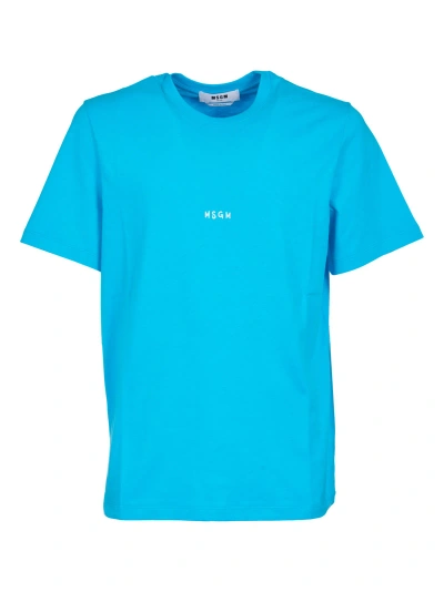 Msgm Logo Detail Round Neck T-shirt In Light Blue