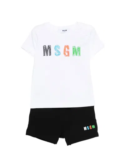 Msgm Babies' Logo-detail Short Set In White