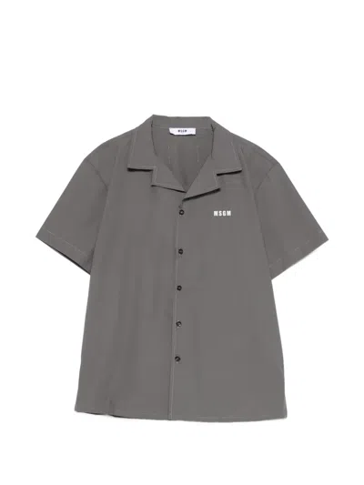 Msgm Logo-detail Short-sleeve Shirt In Brown