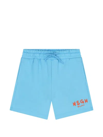 Msgm Kids' Logo-detail Shorts In Blue