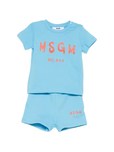 Msgm Logo-detail Shorts Set In Blue